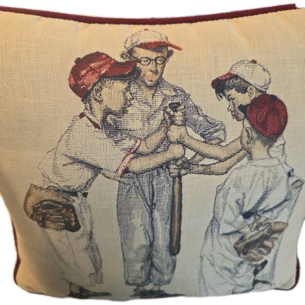 Vintage Norman Rockwell 15"×15" Baseball Themed Pillow " Choosin Up" USA Made